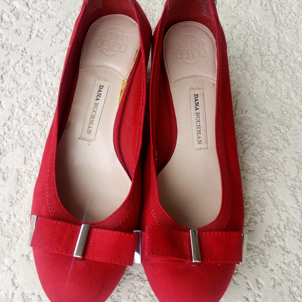 RED SUEDE STEP IN SHOES with bow